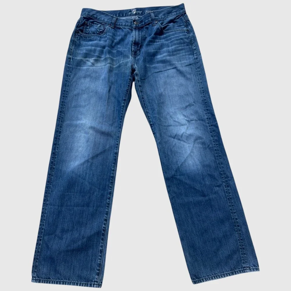 7 For All Mankind Austyn Relaxed Straight Leg Jeans Men's 36 Medium Blue Wash
